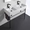 Double Ceramic Console Sink With Matte Black Stand, 40