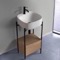 Small Console Sink Vanity With Ceramic Sink and Natural Brown Oak Drawer, 18