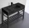 Modern Console Sink Vanity, Black Marble Style Sink, 40 Inch, Black Metal Stand