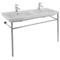 Double Basin Ceramic Console Sink and Polished Chrome Stand, 48