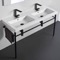 Double Ceramic Console Sink and Matte Black Stand, 48
