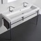Large Double Ceramic Console Sink and Polished Chrome Stand, 48