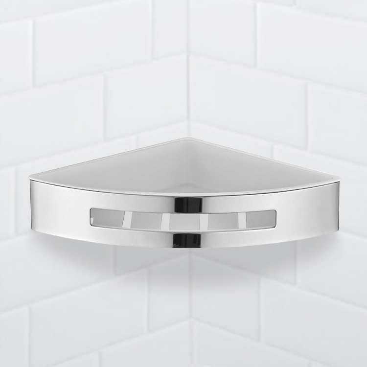 Polished Chrome Corner Mounted Double Basket Shower Shelf Bathroom