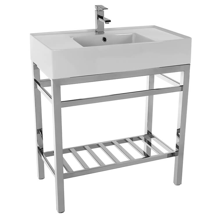 Modern Console Sink Bathoom Vanity, 32, Metal Stand, Teorema 2 Scarabeo 5123-CON2 by Nameeks