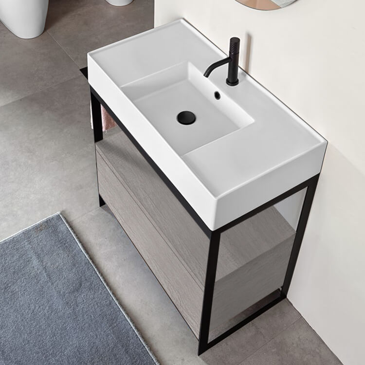 Modern Console Sink Bathoom Vanity, 32, Metal Stand, Teorema 2 Scarabeo 5123-CON2 by Nameeks