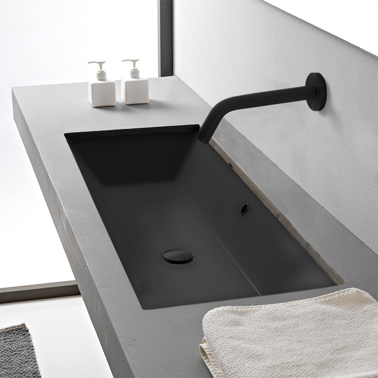 Narrow Depth Console Sink Bathoom Vanity for Powder Room, 24, Matte Black Metal Legs, Teorema Scarabeo 8031/R-60-CON-BLK by Nameeks