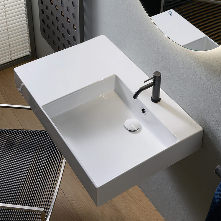 ADA Compliant Wall Mounted Sink, Modern, Rectangular, 36, with Counter Space, ml Scarabeo 3008 by Nameeks